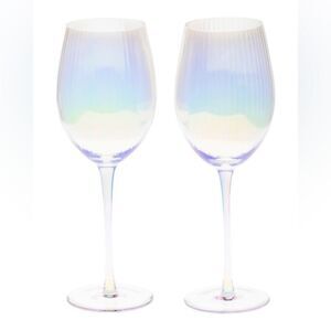 Iridescent Ribbed optic luster Wine Glass Set, NIB